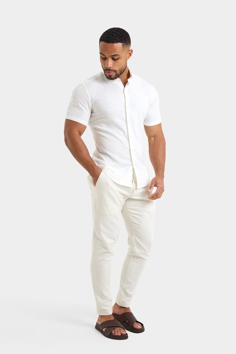 Short Sleeve Linen Blend Shirt in White - TAILORED ATHLETE - ROW