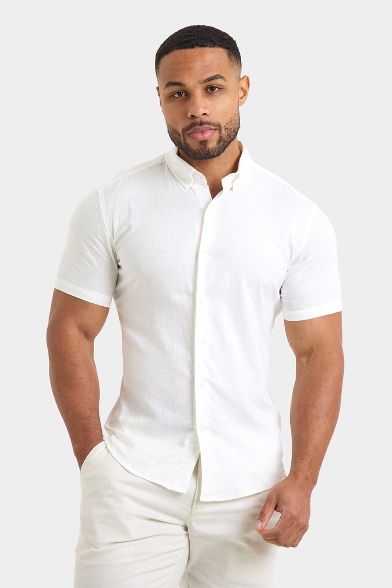 Short Sleeve Linen Blend Shirt in White - TAILORED ATHLETE - ROW