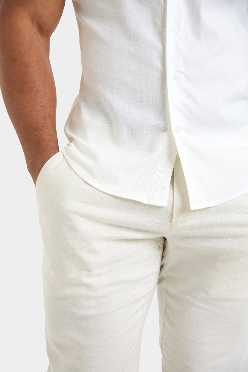 Short Sleeve Linen Blend Shirt in White - TAILORED ATHLETE - ROW