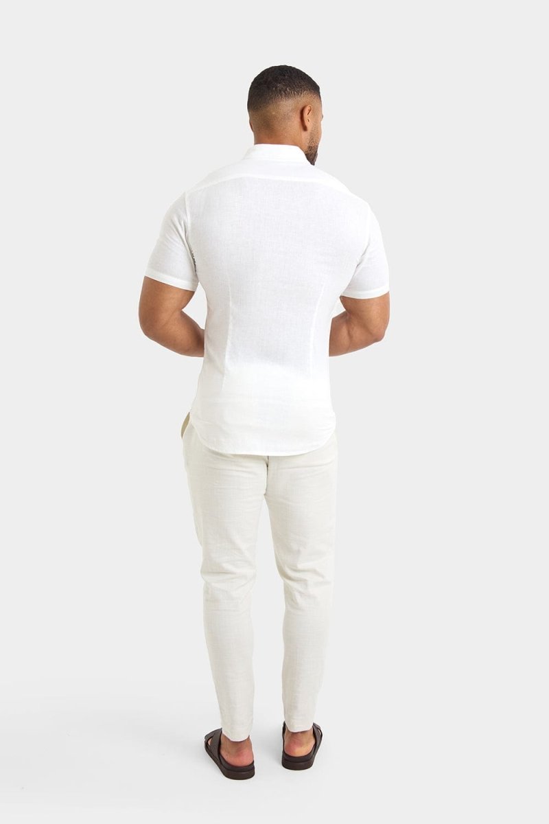 Short Sleeve Linen Blend Shirt in White - TAILORED ATHLETE - ROW