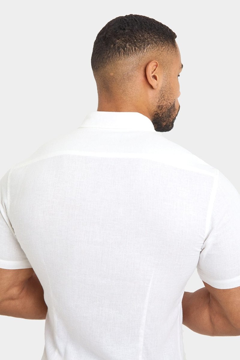 Short Sleeve Linen Blend Shirt in White - TAILORED ATHLETE - ROW