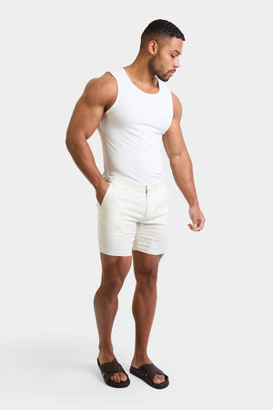 Linen Blend Side Adjuster Shorts in Chalk - TAILORED ATHLETE - ROW