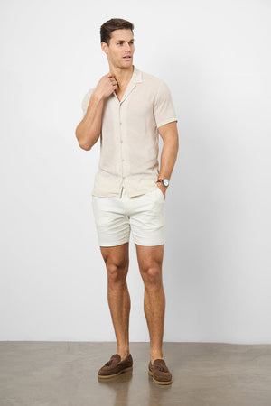 Linen Blend Side Adjuster Shorts in Chalk - TAILORED ATHLETE - ROW