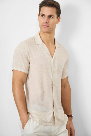 Printed Shirt in Neutral Chevron - TAILORED ATHLETE - ROW