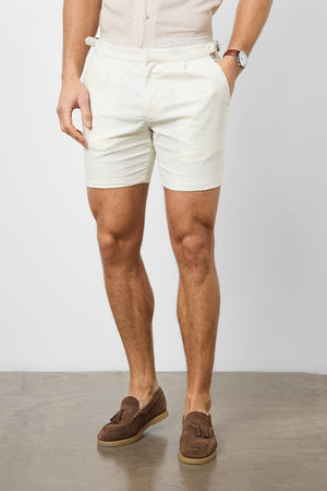 Linen Blend Side Adjuster Shorts in Chalk - TAILORED ATHLETE - ROW