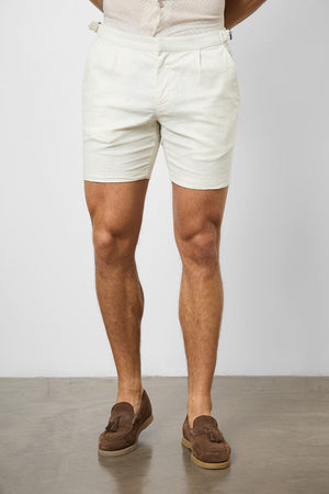 Linen Blend Side Adjuster Shorts in Chalk - TAILORED ATHLETE - ROW