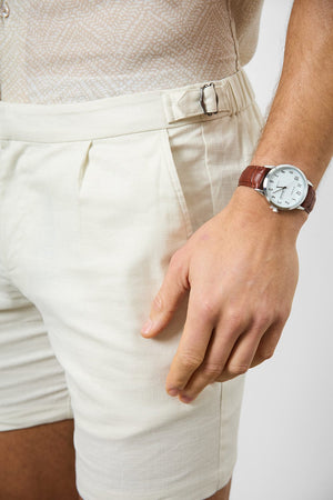 Linen Blend Side Adjuster Shorts in Chalk - TAILORED ATHLETE - ROW