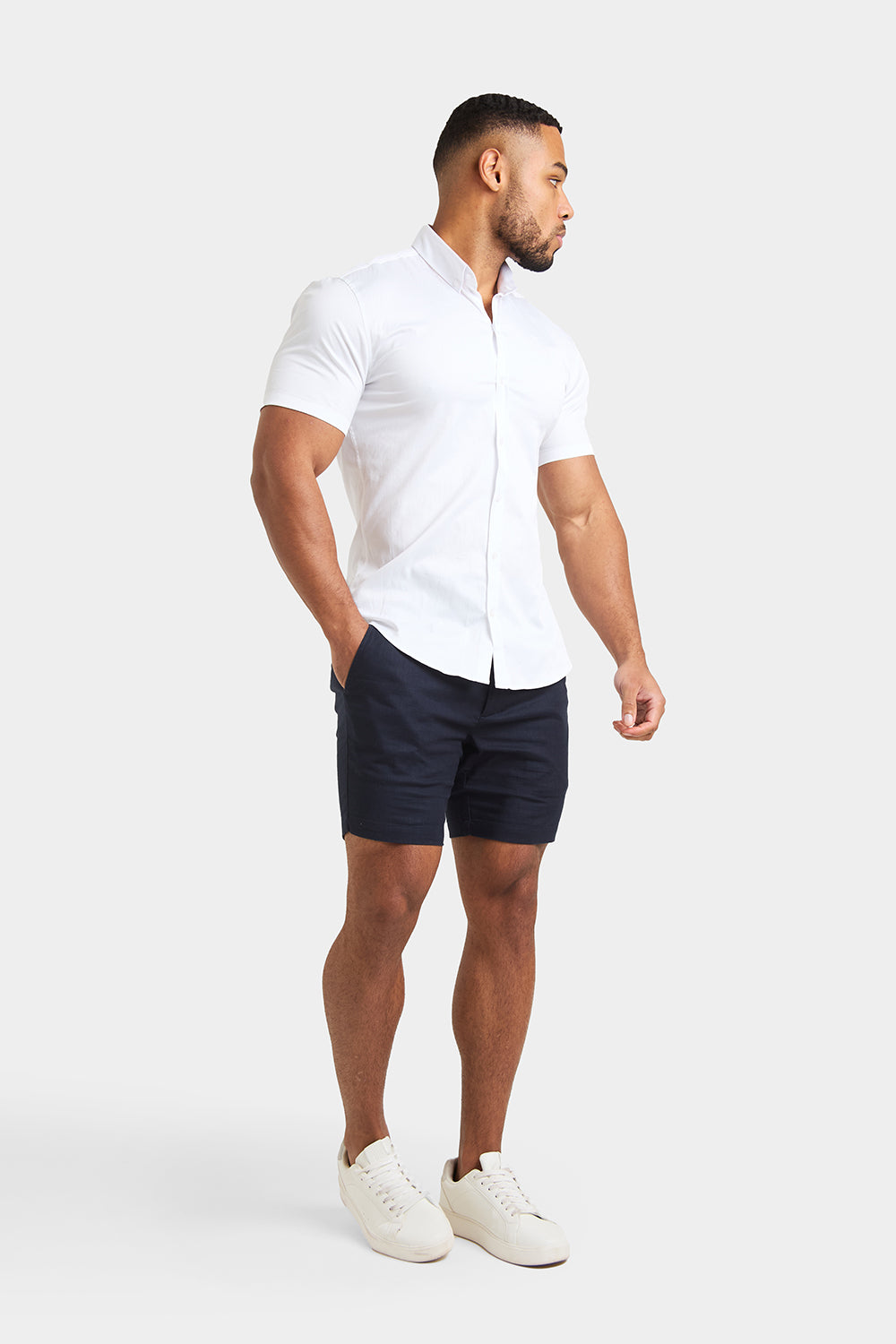Linen Blend Side Adjuster Shorts in Navy - TAILORED ATHLETE - ROW