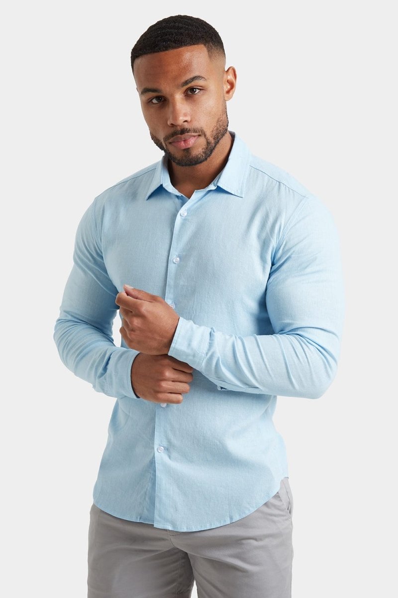 Linen Blend Shirt in Light Blue - TAILORED ATHLETE - ROW