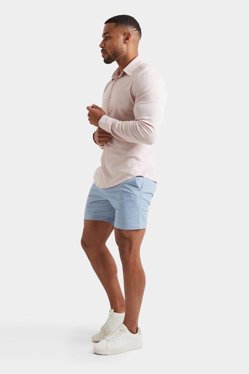 Muscle Fit Chino Shorts - Shorter Length in Soft Blue - TAILORED ATHLETE - ROW