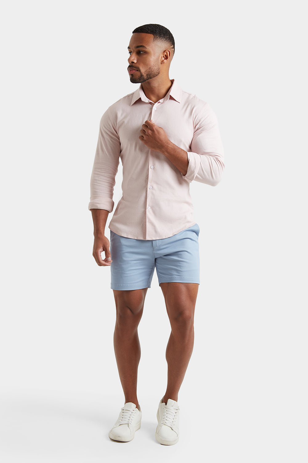 Muscle Fit Chino Shorts - Shorter Length in Soft Blue - TAILORED ATHLETE - ROW