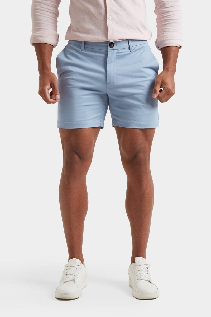 Muscle Fit Chino Shorts - Shorter Length in Soft Blue - TAILORED ATHLETE - ROW