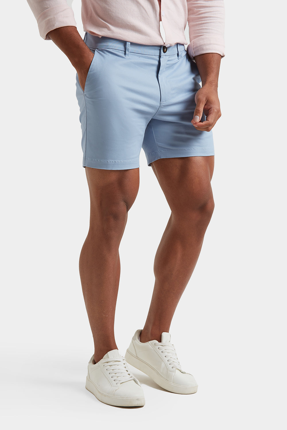 Muscle Fit Chino Shorts - Shorter Length in Soft Blue - TAILORED ATHLETE - ROW