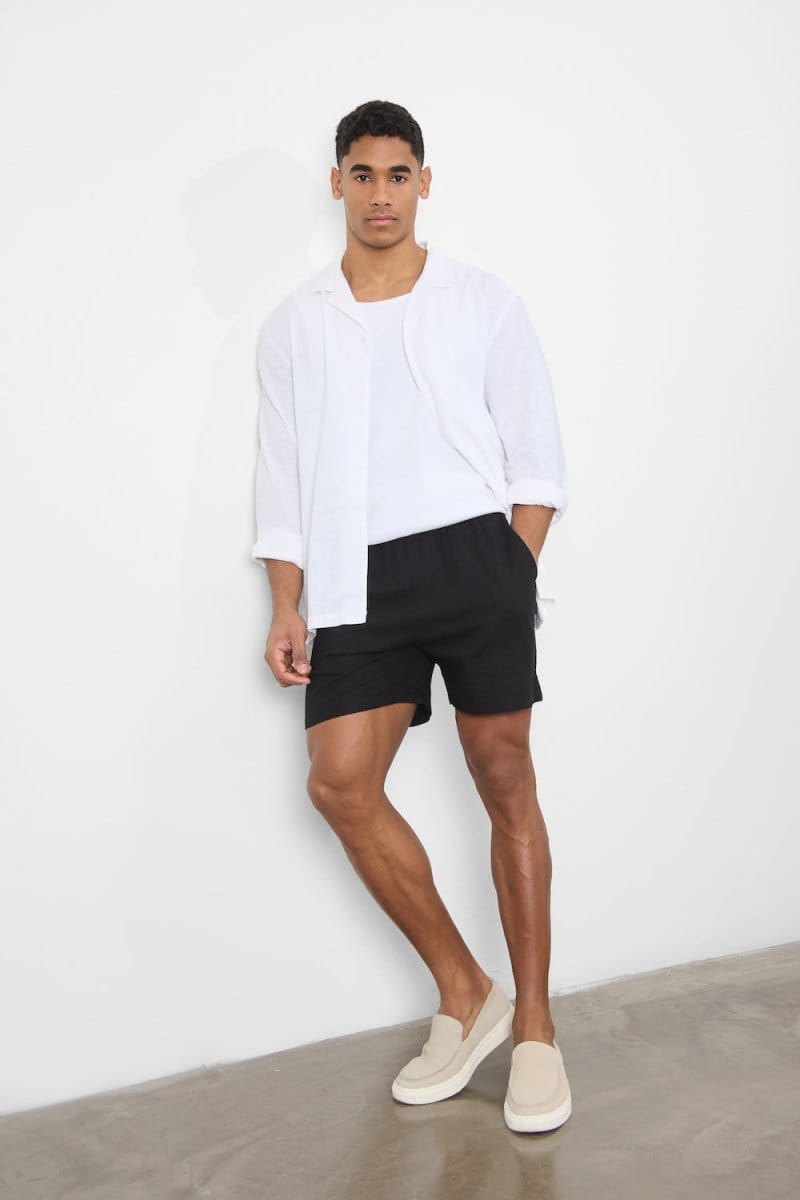 Linen Blend Shorts in Black - TAILORED ATHLETE - ROW