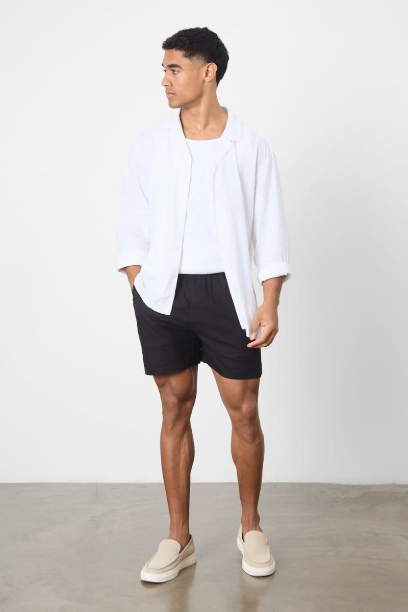 Linen Blend Shorts in Black - TAILORED ATHLETE - ROW