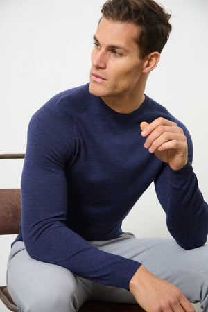 Merino Wool Crew Neck Jumper in Airforce - TAILORED ATHLETE - ROW