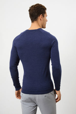 Merino Wool Crew Neck Jumper in Airforce - TAILORED ATHLETE - ROW