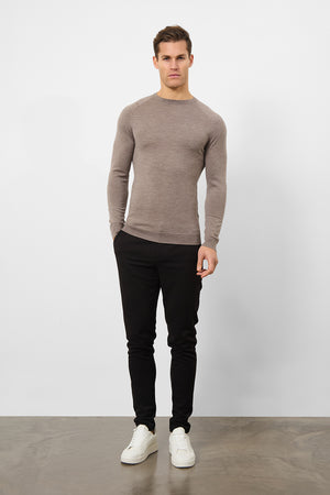 Merino Wool Crew Neck Jumper in Oatmeal Marl - TAILORED ATHLETE - ROW