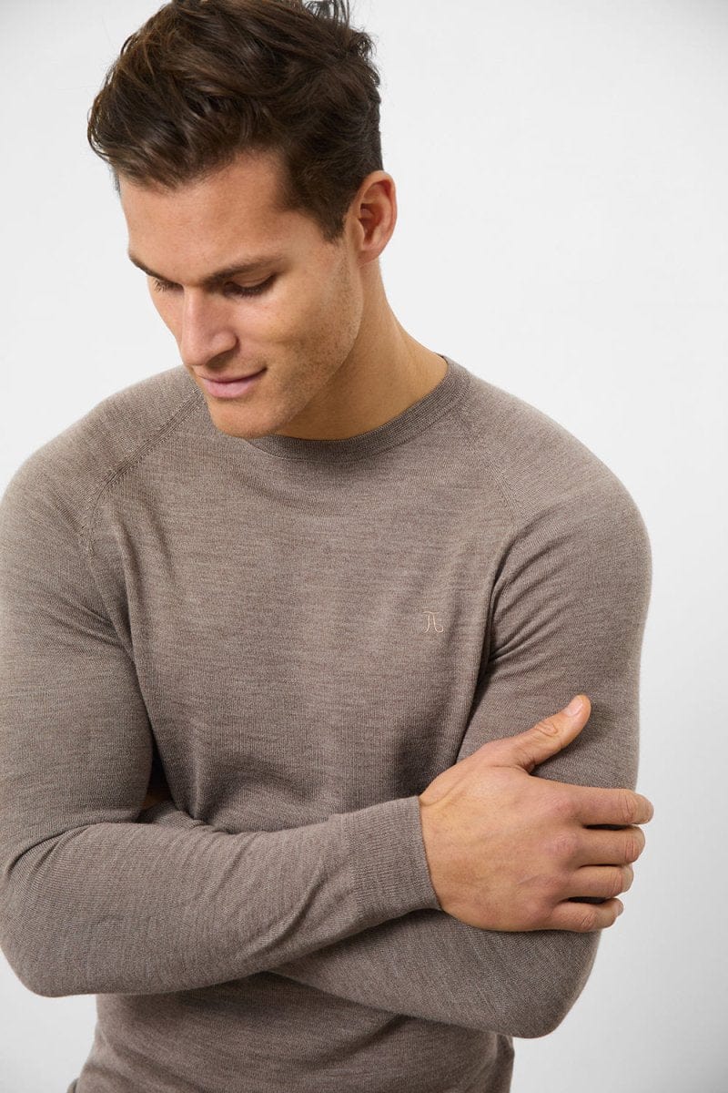 Merino Wool Crew Neck Jumper in Oatmeal Marl - TAILORED ATHLETE - ROW