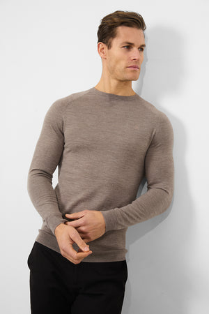 Merino Wool Crew Neck Jumper in Oatmeal Marl - TAILORED ATHLETE - ROW