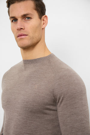 Merino Wool Crew Neck Jumper in Oatmeal Marl - TAILORED ATHLETE - ROW