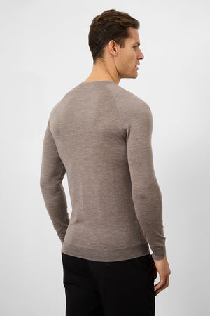 Merino Wool Crew Neck Jumper in Oatmeal Marl - TAILORED ATHLETE - ROW