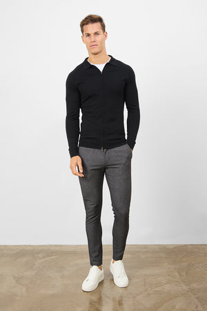 Merino Wool Full Zip Through Cardigan in Black - TAILORED ATHLETE - ROW