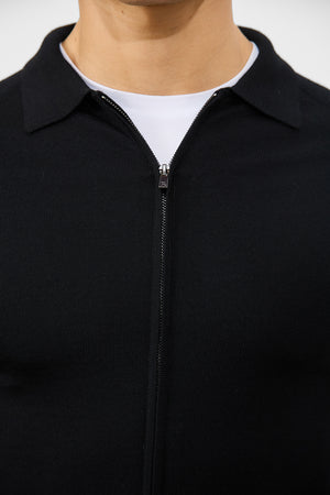 Merino Wool Full Zip Through Cardigan in Black - TAILORED ATHLETE - ROW