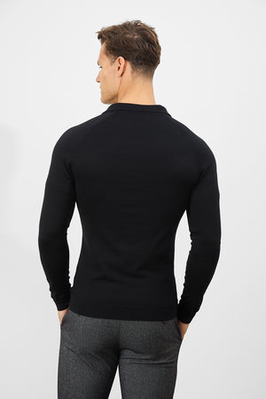 Merino Wool Full Zip Through Cardigan in Black - TAILORED ATHLETE - ROW