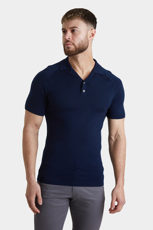 Merino Open Collar Knitted Polo in Navy - TAILORED ATHLETE - ROW
