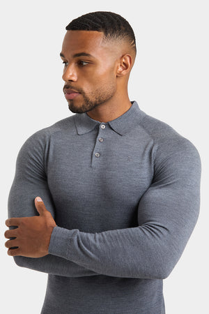 Merino Wool Polo Shirt in Mid Grey Marl - TAILORED ATHLETE - ROW