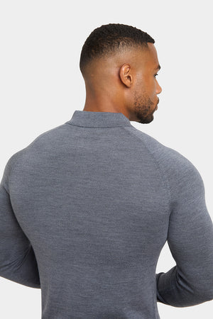 Merino Wool Polo Shirt in Mid Grey Marl - TAILORED ATHLETE - ROW