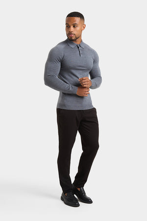 Merino Wool Polo Shirt in Mid Grey Marl - TAILORED ATHLETE - ROW