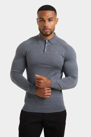 Merino Wool Polo Shirt in Mid Grey Marl - TAILORED ATHLETE - ROW