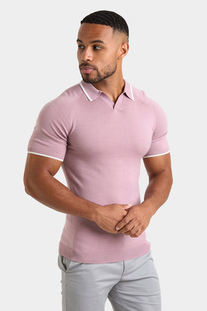 Merino Tipped Open Collar Polo Shirt in Dusky Pink - TAILORED ATHLETE - ROW