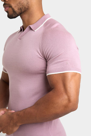 Merino Tipped Open Collar Polo Shirt in Dusky Pink - TAILORED ATHLETE - ROW