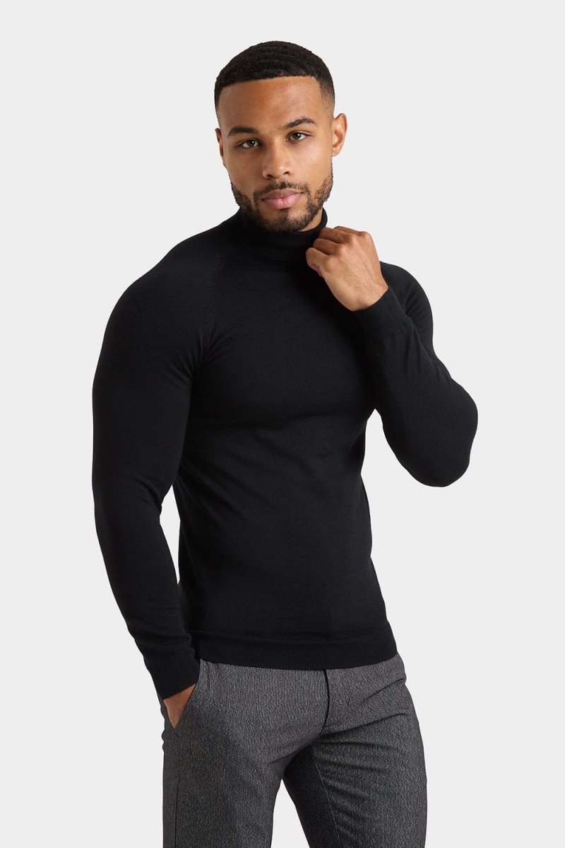 Merino Wool Roll Neck in Black - TAILORED ATHLETE - ROW