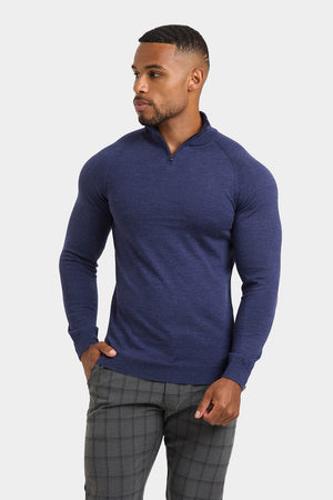 Merino Wool Half Zip Neck in Airforce - TAILORED ATHLETE - ROW