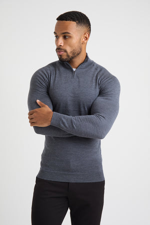 Merino Wool Half Zip Neck in Grey Marl - TAILORED ATHLETE - ROW