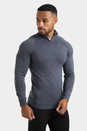 Merino Wool Half Zip Neck in Grey Marl - TAILORED ATHLETE - ROW