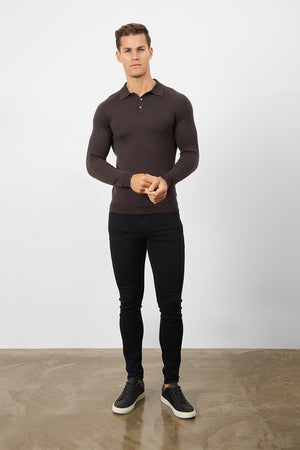 Merino Wool Polo Shirt in Bitter Chocolate - TAILORED ATHLETE - ROW