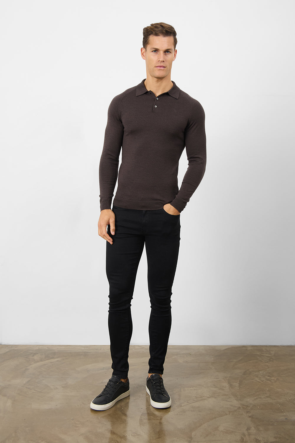 Merino Wool Polo Shirt in Bitter Chocolate - TAILORED ATHLETE - ROW