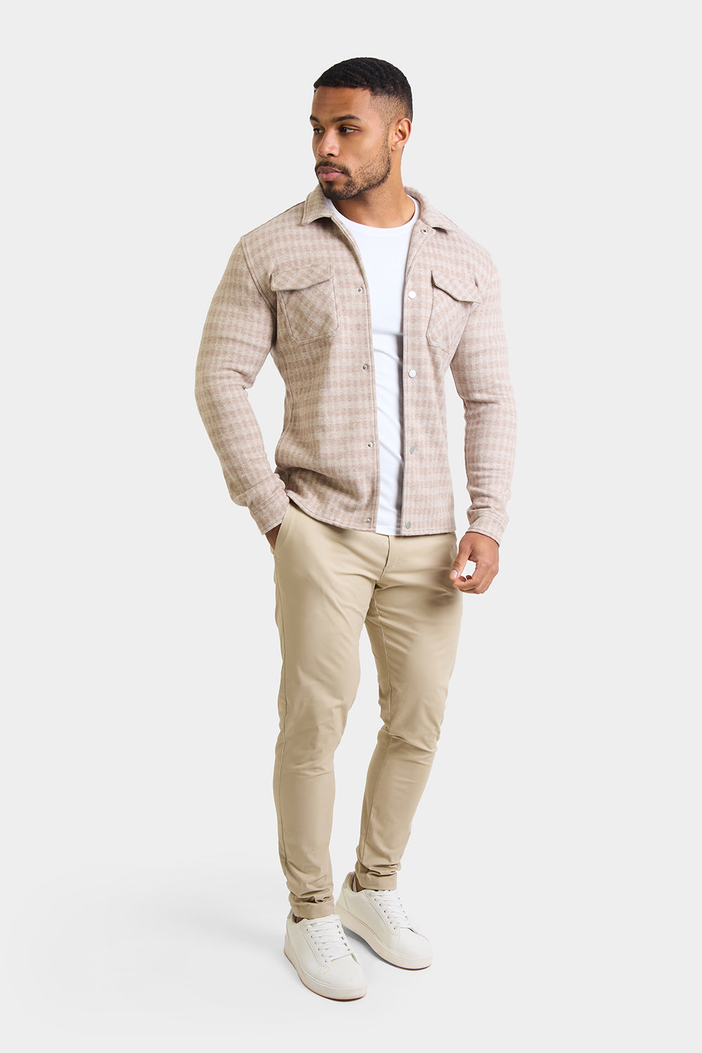 Mini Check Shacket in Stone - TAILORED ATHLETE - ROW