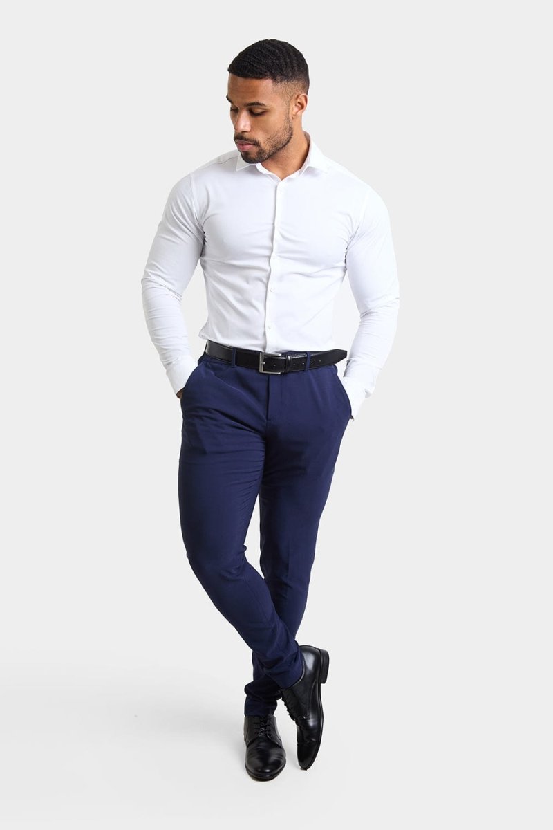 True Muscle Fit Tech Suit Trousers in Navy - TAILORED ATHLETE - ROW