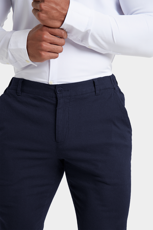 Linen-blend Trousers in Navy - TAILORED ATHLETE - ROW