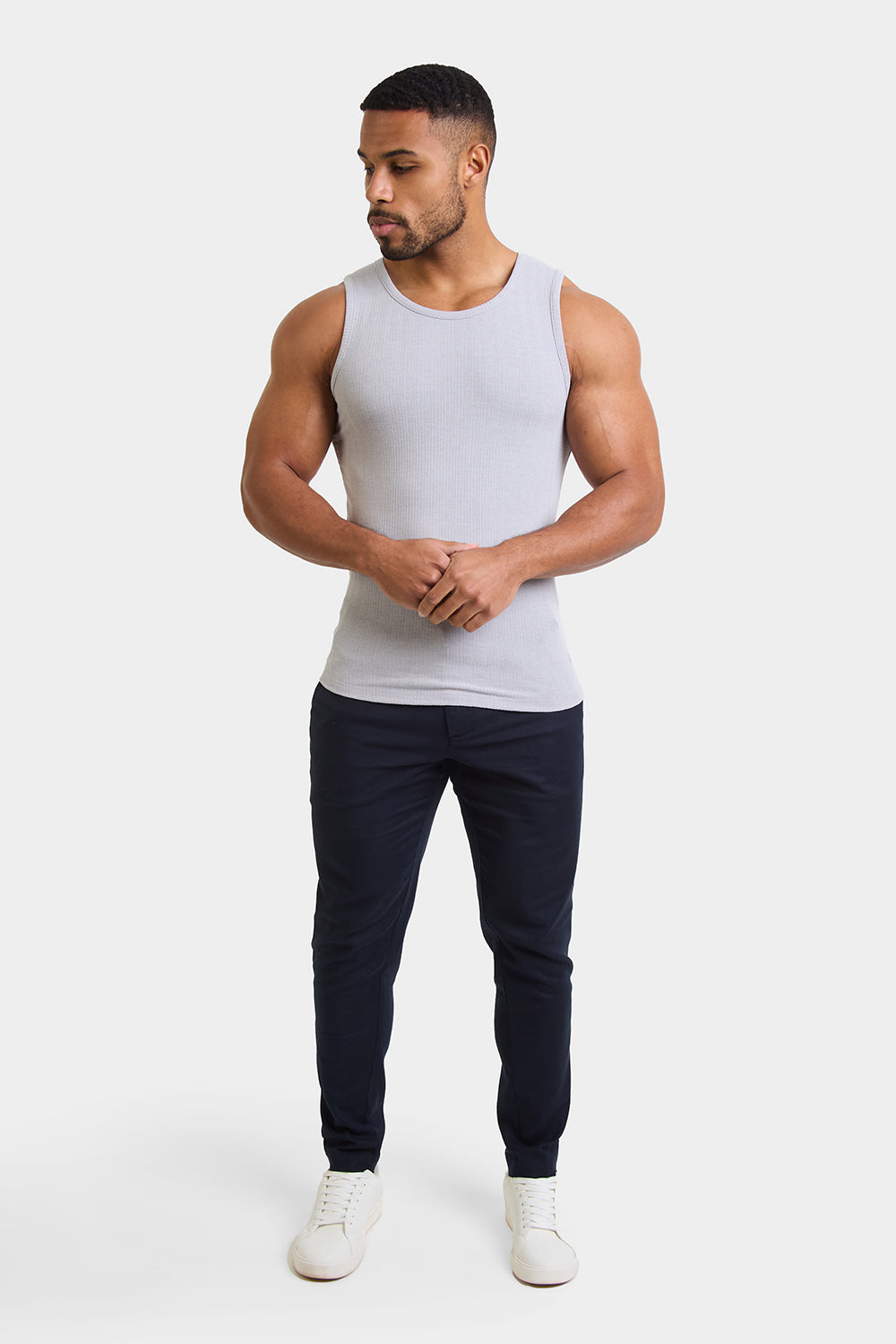 Needle Out Ribbed Vest in Dove Grey - TAILORED ATHLETE - ROW