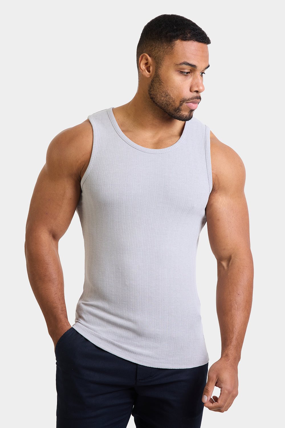Needle Out Ribbed Vest in Dove Grey - TAILORED ATHLETE - ROW