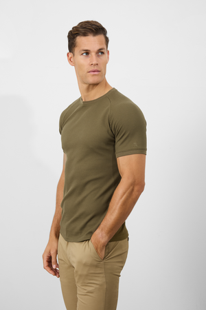 Short Sleeve Waffle T-Shirt in Khaki - TAILORED ATHLETE - ROW