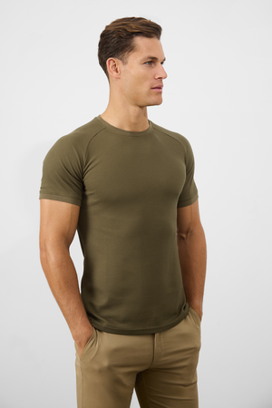 Short Sleeve Waffle T-Shirt in Khaki - TAILORED ATHLETE - ROW