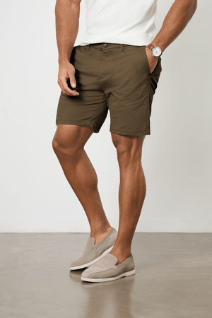 Muscle Fit Chino Shorts in Khaki - TAILORED ATHLETE - ROW